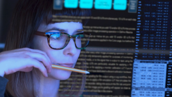 Woman looking at data